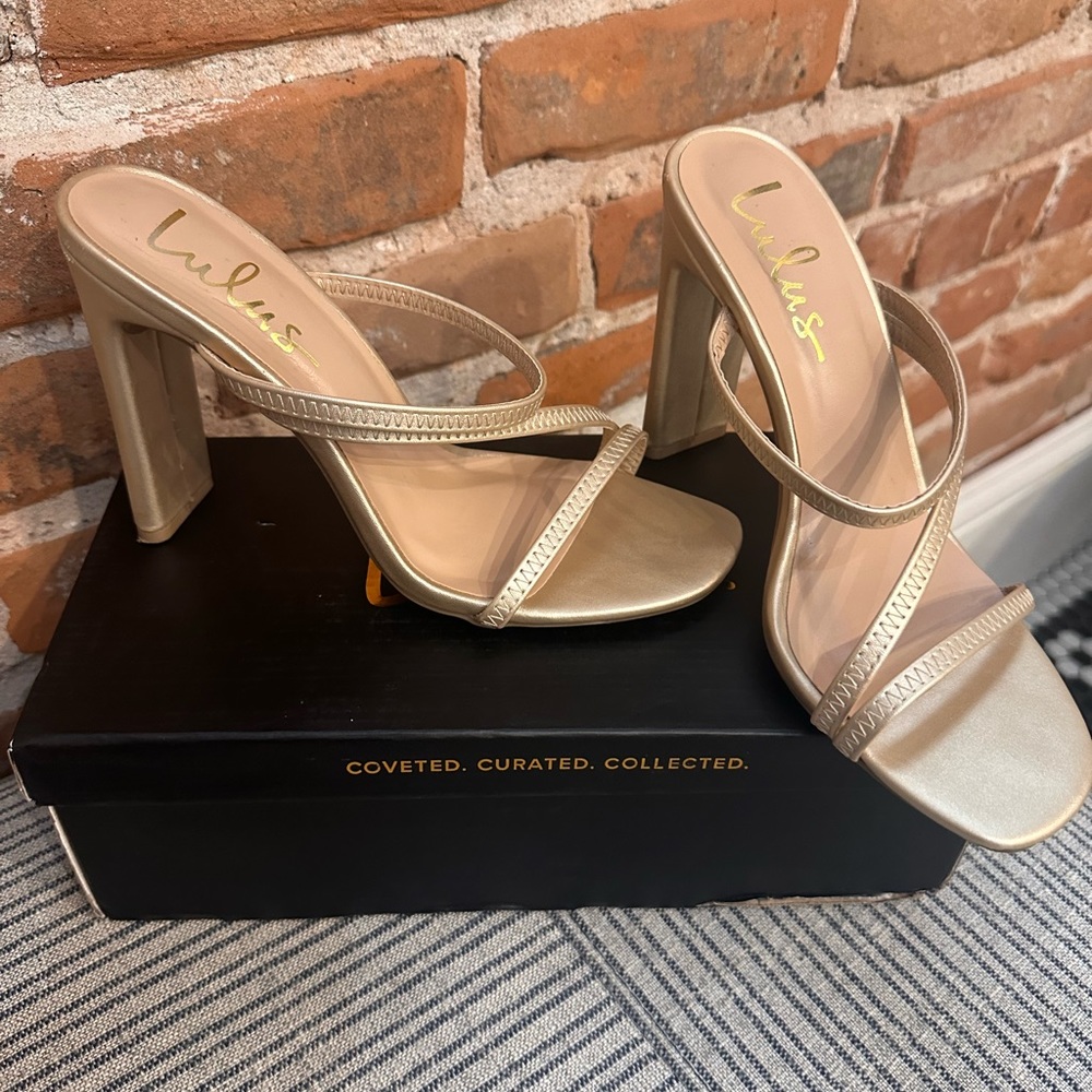 Lulu’s Ferrara Gold High Heel Sandals sz 7-1/2